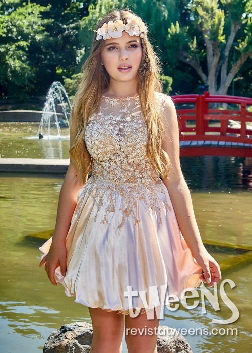 Vestido de 15 corto champagne bordado