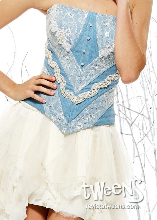 Vestido de 15 con corset simil jean